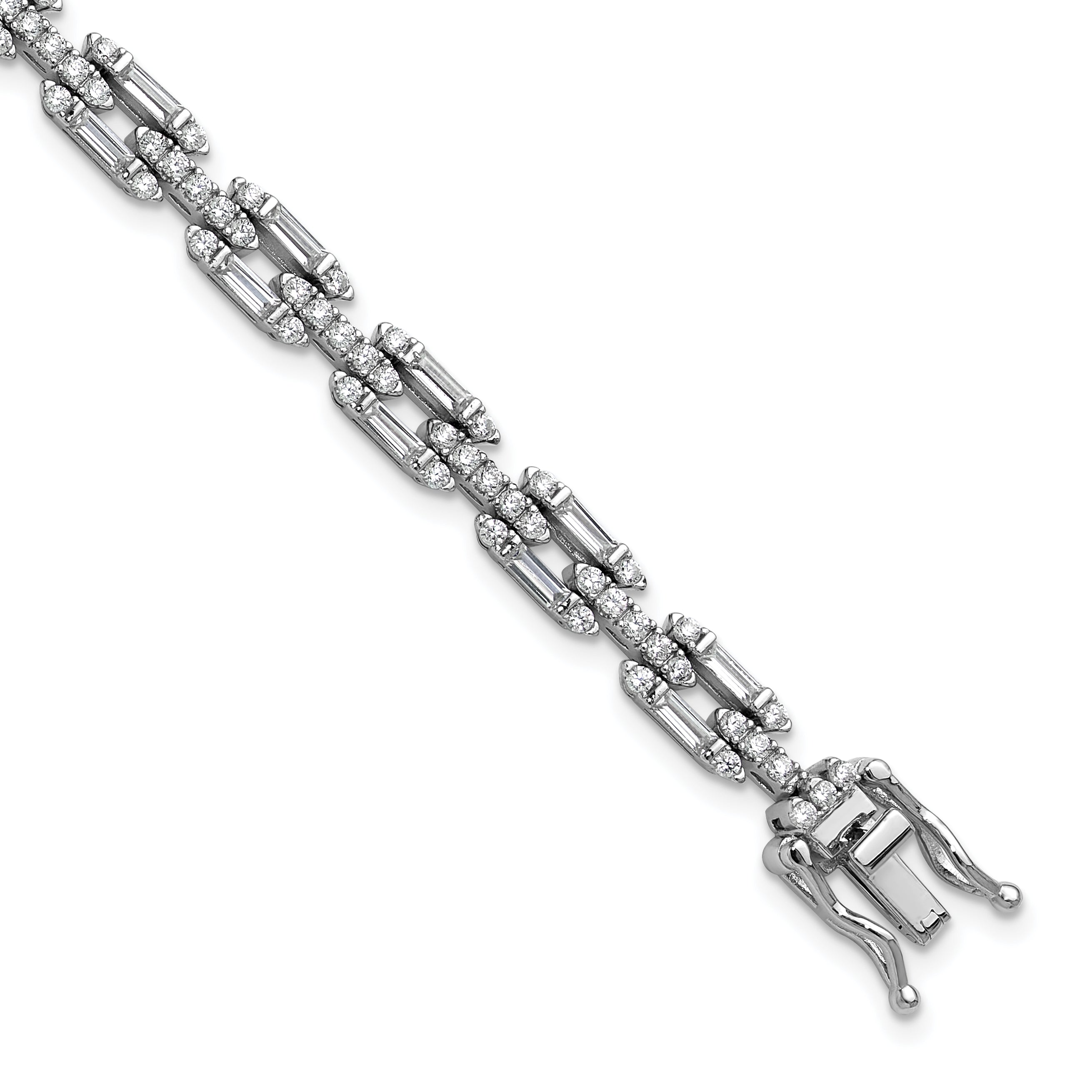 Cheryl M Sterling Silver Rhodium-plated Polished Fancy CZ Link Bracelet