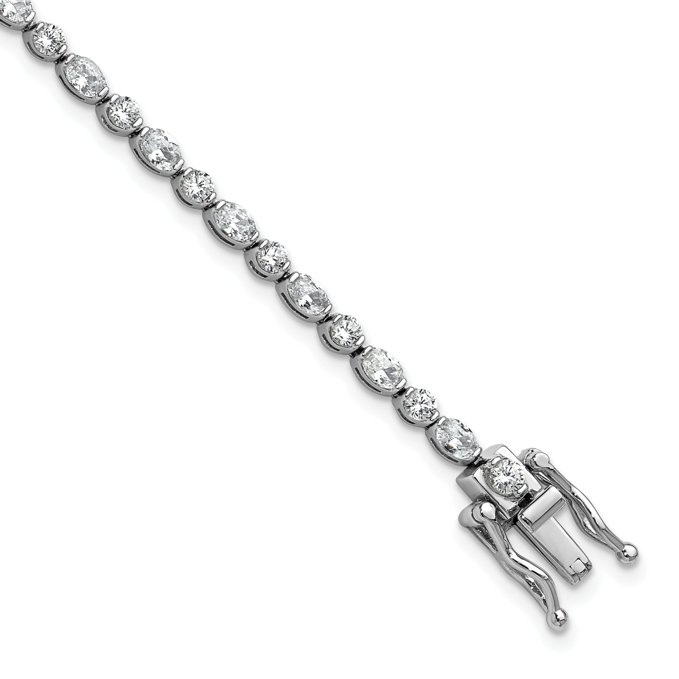 Cheryl M Sterling Silver Rhodium-plated Polished Fancy Round and Oval CZ Tennis Bracelet