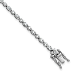 Cheryl M Sterling Silver Rhodium-plated Polished Fancy Round and Oval CZ Tennis Bracelet
