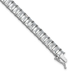 Cheryl M Sterling Silver Rhodium-plated Polished Emerald-cut CZ Tennis Bracelet