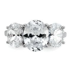 Cheryl M Sterling Silver Rhodium-plated Polished Oval CZ 3-Stone Ring