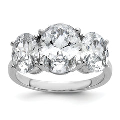 Cheryl M Sterling Silver Rhodium-plated Polished Oval CZ 3-Stone Ring
