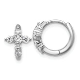 Cheryl M Sterling Silver Rhodium-plated Polished CZ Cross Hinged Round Hoop Earrings