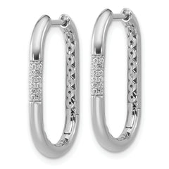 Cheryl M Sterling Silver Rhodium-plated Polished CZ Oval Hinged Hoop Earrings