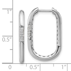 Cheryl M Sterling Silver Rhodium-plated Polished CZ Oval Hinged Hoop Earrings