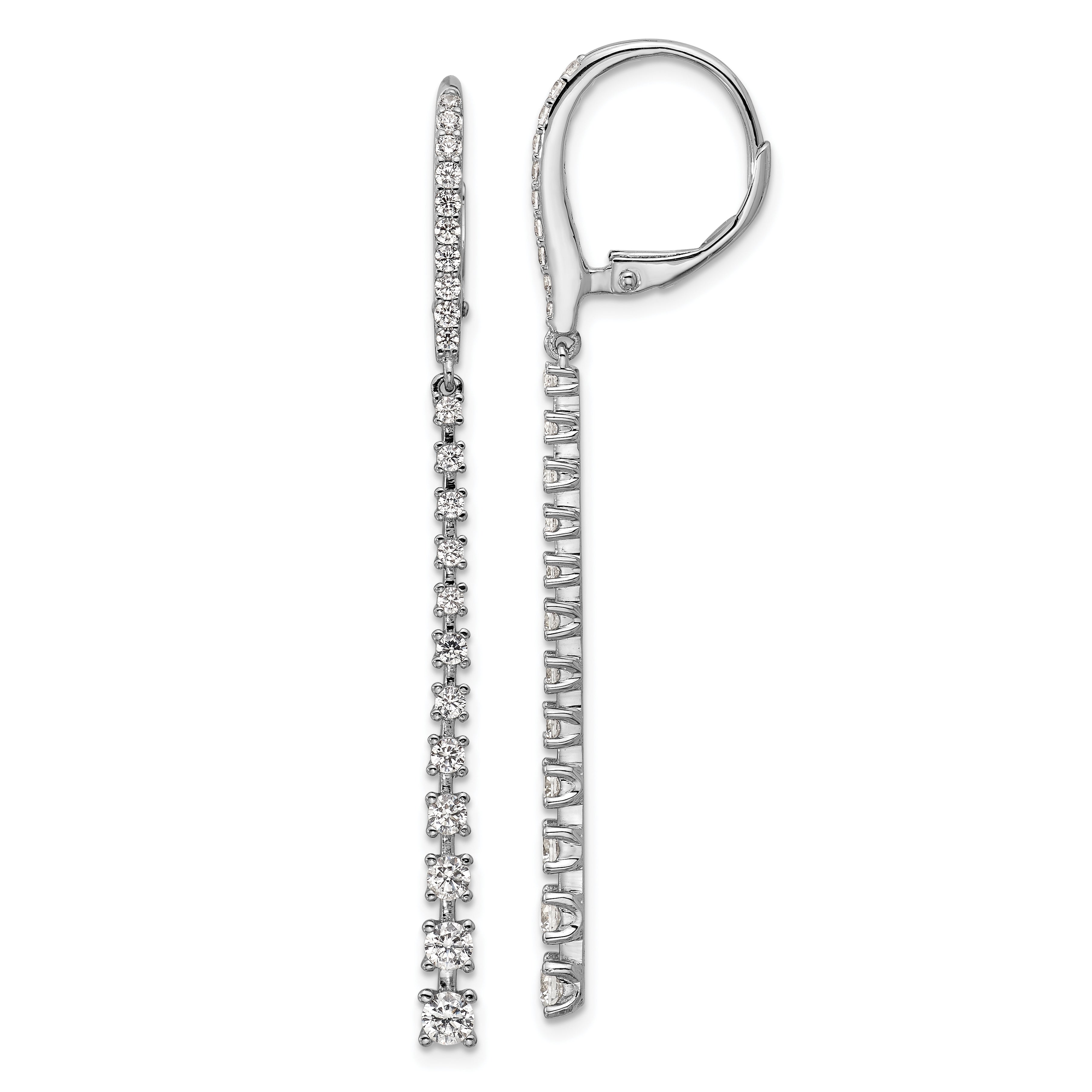 Cheryl M Sterling Silver Rhodium-plated Polished Graduated CZ Leverback Dangle Earrings