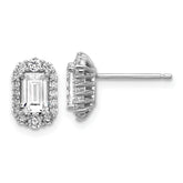Cheryl M Sterling Silver Rhodium-plated Polished Emerald-cut CZ Halo Post Earrings