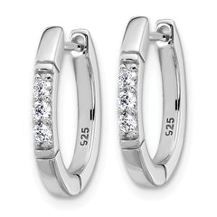 Cheryl M Sterling Silver Rhodium-plated Polished and Grooved CZ Oval Hinged Hoop Earrings