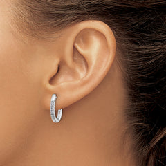 Cheryl M Sterling Silver Rhodium-plated Polished and Grooved CZ Oval Hinged Hoop Earrings