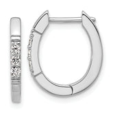 Cheryl M Sterling Silver Rhodium-plated Polished and Grooved CZ Oval Hinged Hoop Earrings