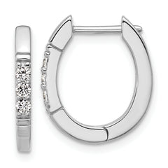 Cheryl M Sterling Silver Rhodium-plated Polished and Grooved CZ Oval Hinged Hoop Earrings