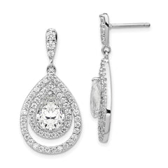 Cheryl M Sterling Silver Rhodium-plated Brilliant-cut Pear Shaped CZ Double Halo Post Dangle Earrings