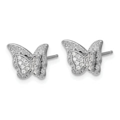 Cheryl M Sterling Silver Rhodium-plated Polished CZ Butterfly Post Earrings