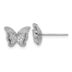 Cheryl M Sterling Silver Rhodium-plated Polished CZ Butterfly Post Earrings