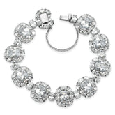 Cheryl M Sterling Silver Rhodium-plated Polished Fancy Cushion-cut CZ Halo Cluster with Safety Chain Bracelet
