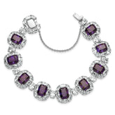 Cheryl M Sterling Silver Rhodium-plated Polished Fancy Purple and White CZ Halo Cluster with Safety Chain 7 Inch Bracelet