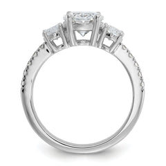 Cheryl M Sterling Silver Rhodium-plated Polished Fancy 3-Stone Oval CZ Ring