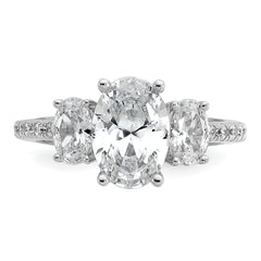 Cheryl M Sterling Silver Rhodium-plated Polished Fancy 3-Stone Oval CZ Ring