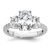 Cheryl M Sterling Silver Rhodium-plated Polished Fancy 3-Stone Oval CZ Ring