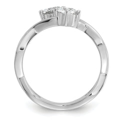 Cheryl M Sterling Silver Rhodium-plated Polished and Crisscross Two Stone CZ Ring