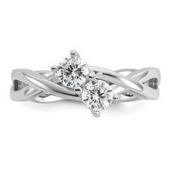 Cheryl M Sterling Silver Rhodium-plated Polished and Crisscross Two Stone CZ Ring
