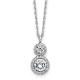 Cheryl M Sterling Silver Rhodium-plated Polished Double Round CZ Halo with 2 Inch Extension Necklace