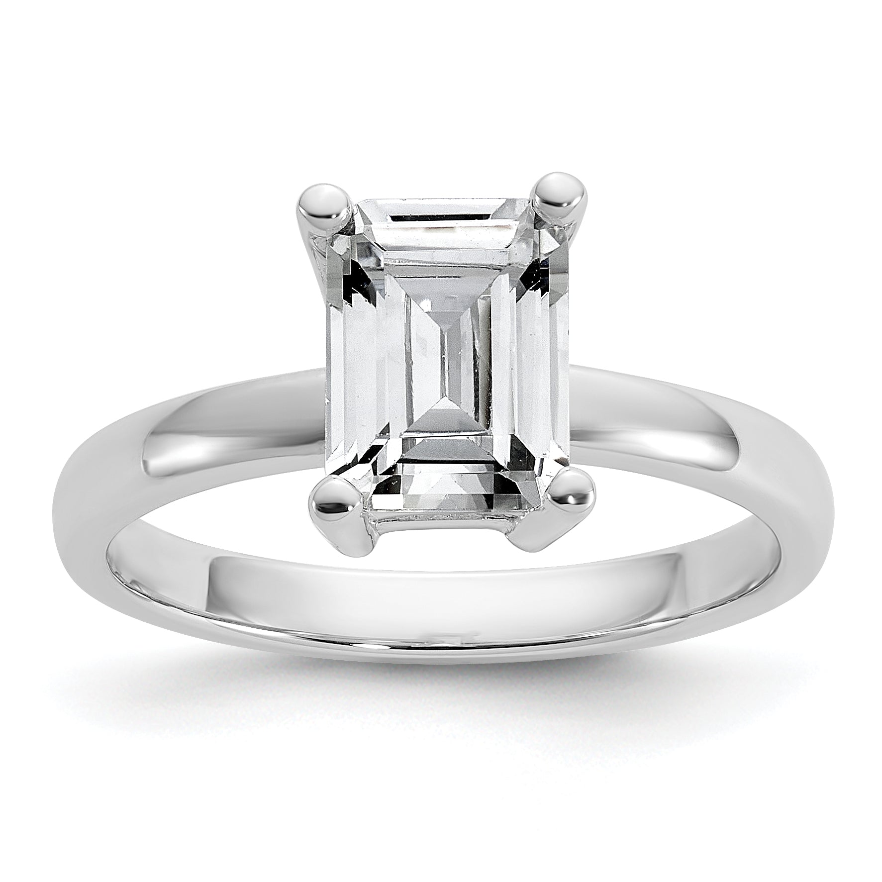 Cheryl M Sterling Silver Rhodium-plated Polished Emerald-cut CZ Ring