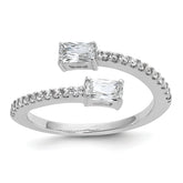 Cheryl M Sterling Silver Rhodium-plated Polished Fancy Emerald-cut CZ Bypass Ring