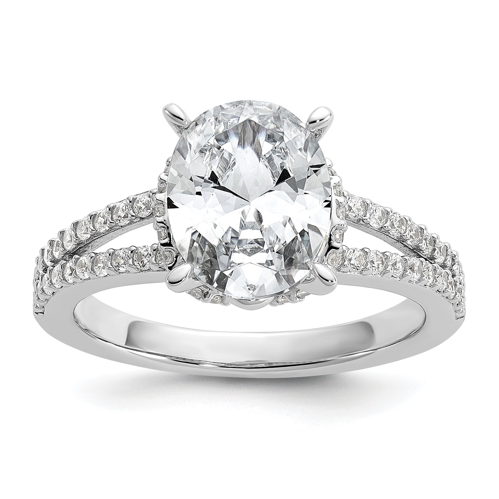 Cheryl M Sterling Silver Rhodium-plated Polished Fancy Oval CZ Ring