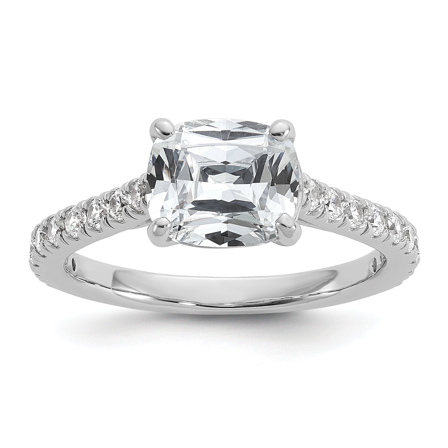 Cheryl M Sterling Silver Rhodium-plated Polished Fancy East-West Cushion-cut CZ Ring