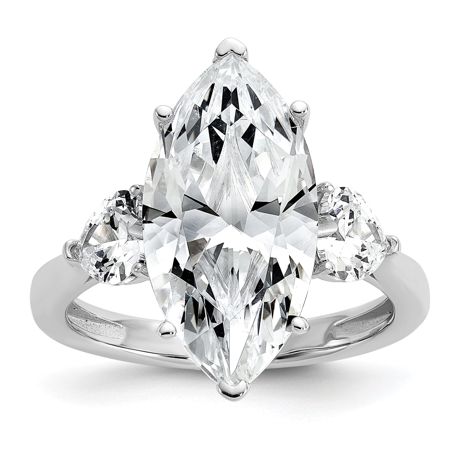 Cheryl M Sterling Silver Rhodium-plated Polished Fancy Marquise & Hearts CZ Ring