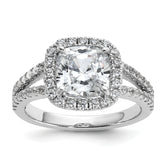 Cheryl M Sterling Silver Rhodium-plated Polished Cushion-cut CZ Halo Ring