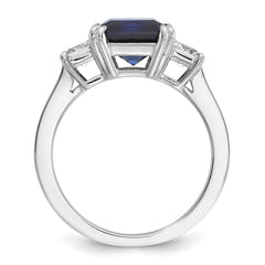 Cheryl M Sterling Silver Rhodium-plated Polished Fancy Blue and White CZ 3-Stone Ring