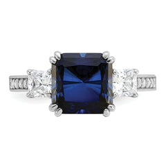 Cheryl M Sterling Silver Rhodium-plated Polished Fancy Blue and White CZ 3-Stone Ring