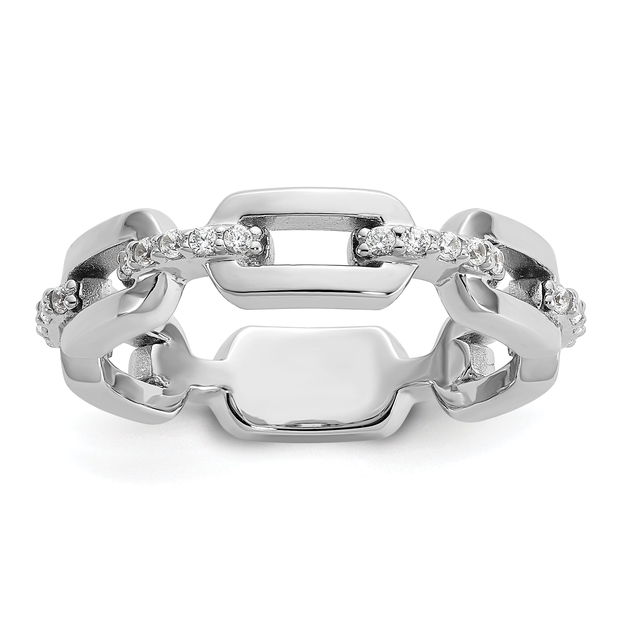 Cheryl M Sterling Silver Rhodium-plated Polished CZ Link Ring