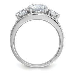 Cheryl M Sterling Silver Rhodium-plated Polished 3-Stone CZ Ring with 2 Bands Ring Set