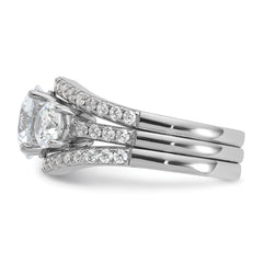 Cheryl M Sterling Silver Rhodium-plated Polished 3-Stone CZ Ring with 2 Bands Ring Set