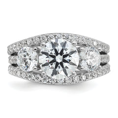 Cheryl M Sterling Silver Rhodium-plated Polished 3-Stone CZ Ring with 2 Bands Ring Set