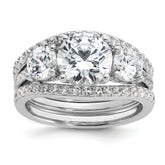 Cheryl M Sterling Silver Rhodium-plated Polished 3-Stone CZ Ring with 2 Bands Ring Set