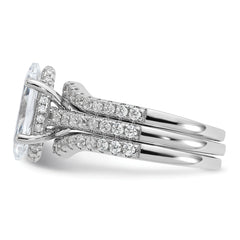 Cheryl M Sterling Silver Rhodium-plated Polished Marquise CZ with Two Bands Ring Set
