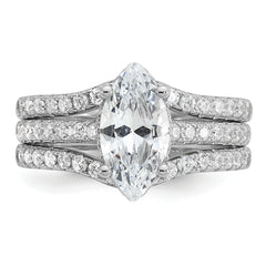 Cheryl M Sterling Silver Rhodium-plated Polished Marquise CZ with Two Bands Ring Set