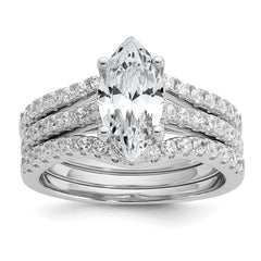 Cheryl M Sterling Silver Rhodium-plated Polished Marquise CZ with Two Bands Ring Set