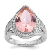 Cheryl M Sterling Silver Rhodium-plated Polished Pink Nano Crystal and CZ Teardrop Halo Ring