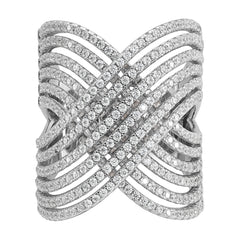 Cheryl M Sterling Silver Rhodium-plated Polished Fancy CZ X Ring