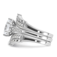 Cheryl M Sterling Silver Rhodium-plated Polished Fancy CZ with Two 3-Row Bands Ring Set