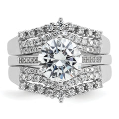Cheryl M Sterling Silver Rhodium-plated Polished Fancy CZ with Two 3-Row Bands Ring Set