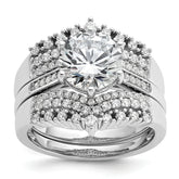 Cheryl M Sterling Silver Rhodium-plated Polished Fancy CZ with Two 3-Row Bands Ring Set