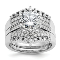 Cheryl M Sterling Silver Rhodium-plated Polished Fancy CZ with Two 3-Row Bands Ring Set