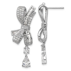 Cheryl M Sterling Silver Rhodium-plated Polished Fancy CZ Bow Post Dangle Earrings