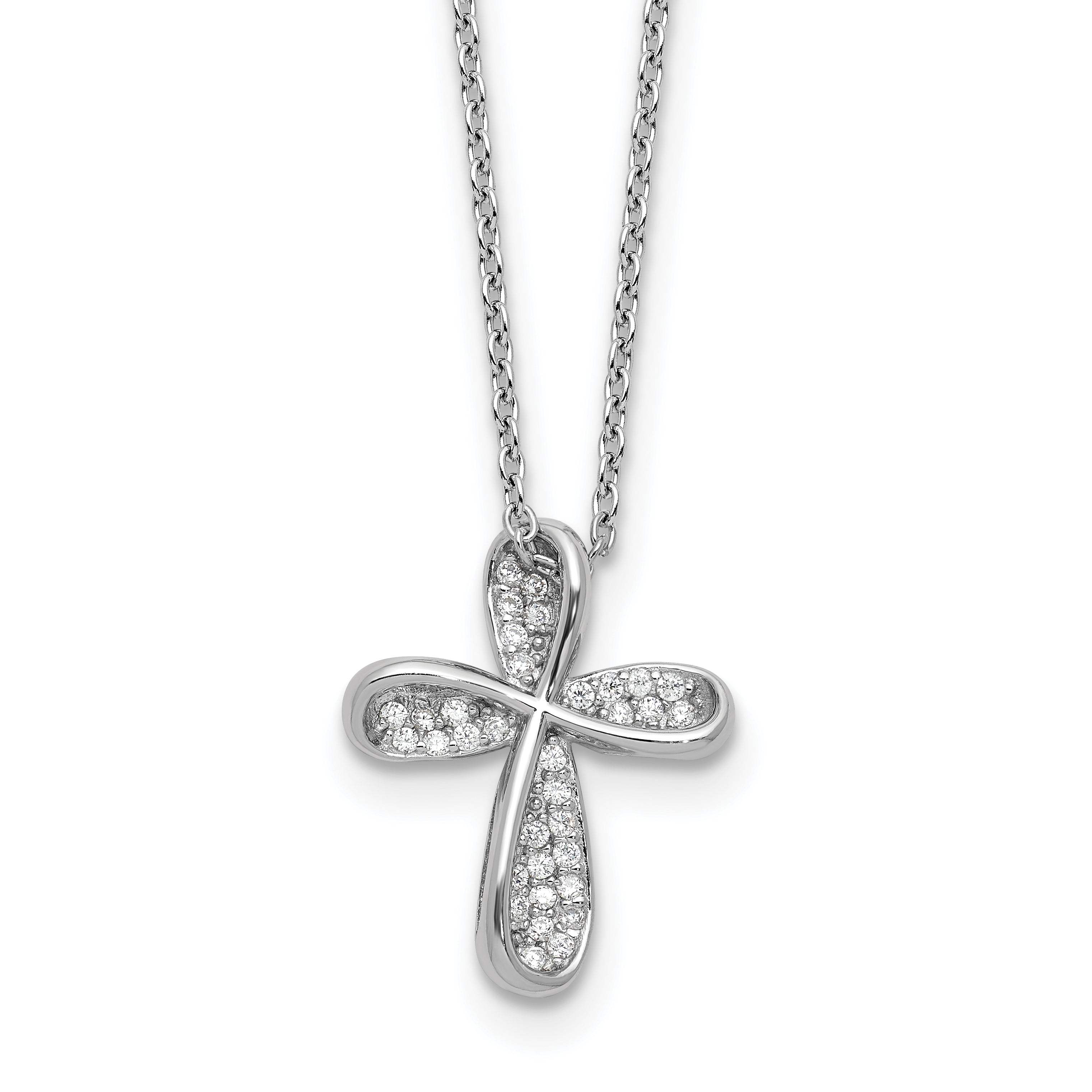 Cheryl M Sterling Silver Rhodium-plated Polished CZ Cross with 2 Inch Extension Necklace